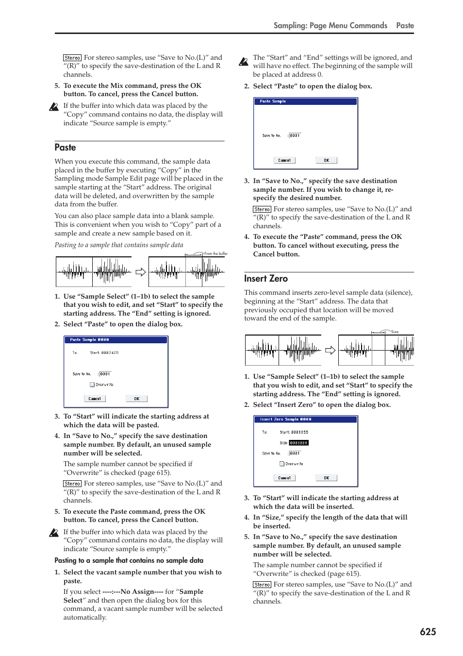 Paste, Insert zero, For more information, see “paste” on | For more information, see “insert | KORG Electronic Keyboard User Manual | Page 635 / 1127