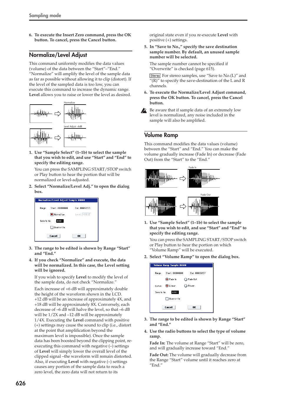 Normalize/level adjust, Volume ramp | KORG Electronic Keyboard User Manual | Page 636 / 1127