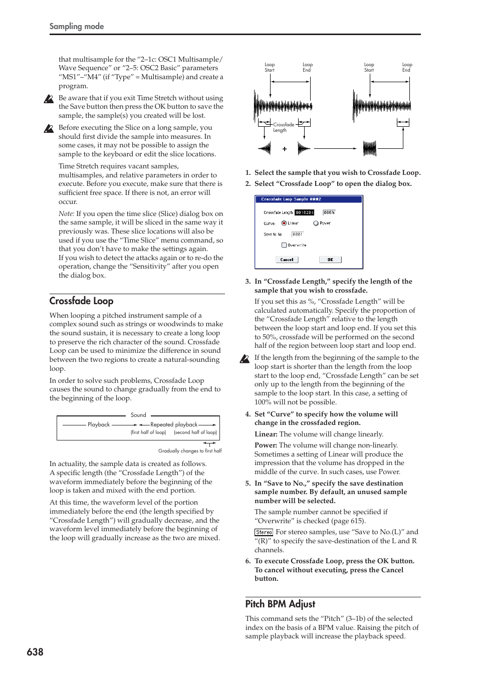 Crossfade loop, Pitch bpm adjust | KORG Electronic Keyboard User Manual | Page 648 / 1127