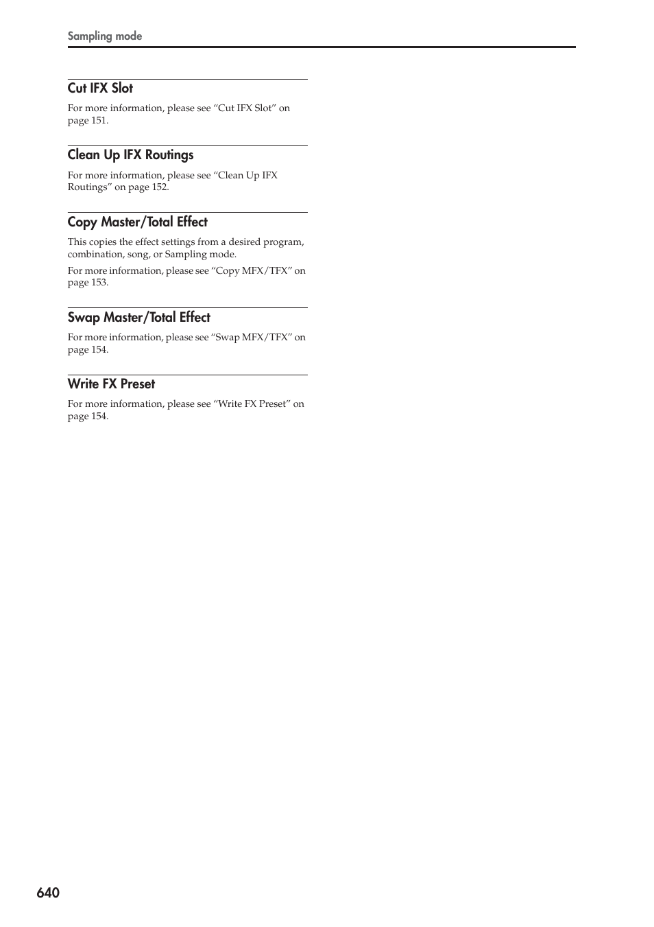 Cut ifx slot, Clean up ifx routings, Copy master/total effect | Swap master/total effect, Write fx preset | KORG Electronic Keyboard User Manual | Page 650 / 1127