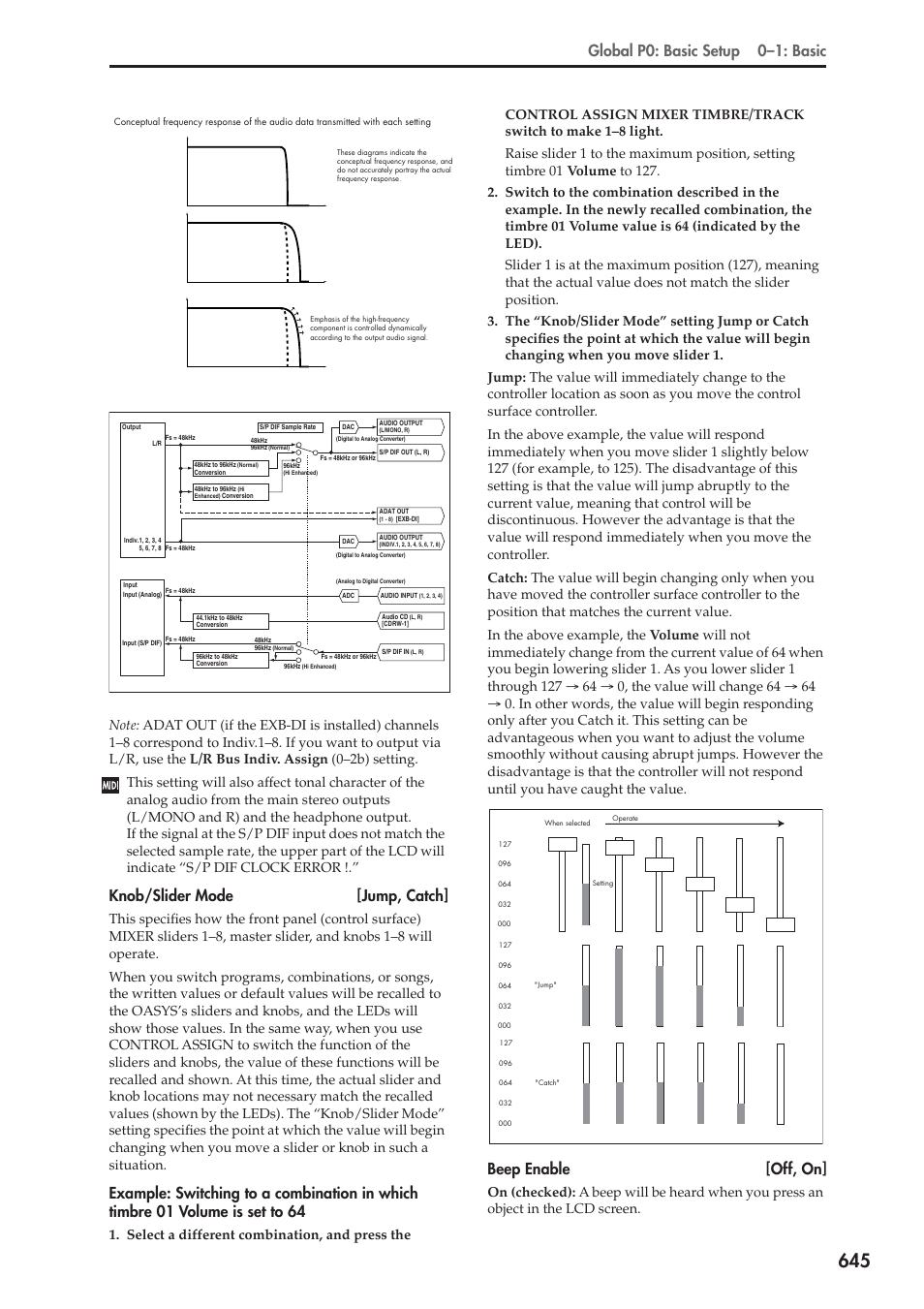 Global p0: basic setup 0–1: basic, Knob/slider mode [jump, catch, Beep enable [off, on | KORG Electronic Keyboard User Manual | Page 655 / 1127