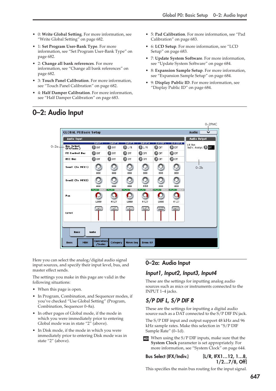 2: audio input, 2a: audio input, 0–2: audio input | S/p dif l, s/p dif r | KORG Electronic Keyboard User Manual | Page 657 / 1127