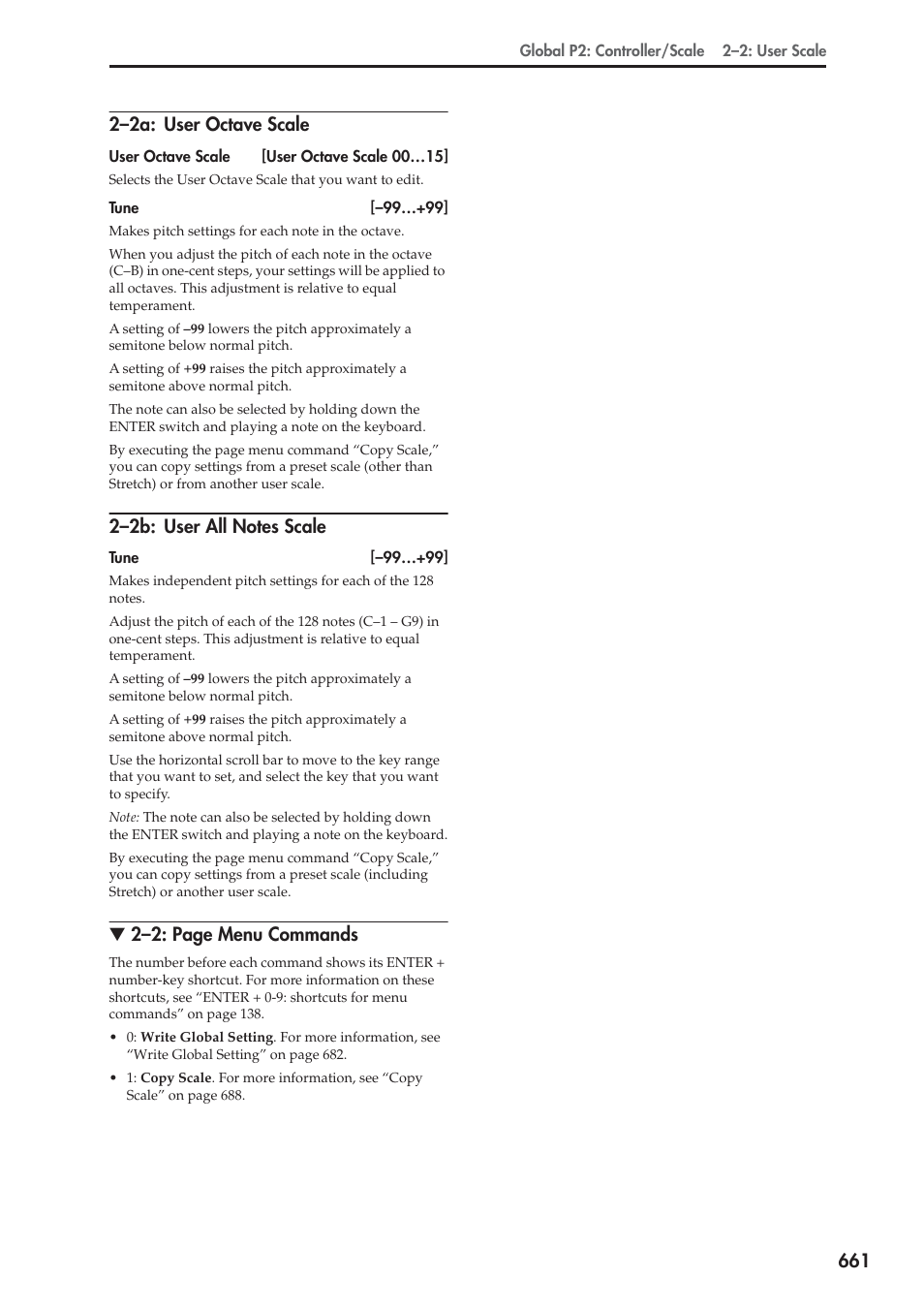 2a: user octave scale, 2b: user all notes scale, 2–2: page menu commands | KORG Electronic Keyboard User Manual | Page 671 / 1127