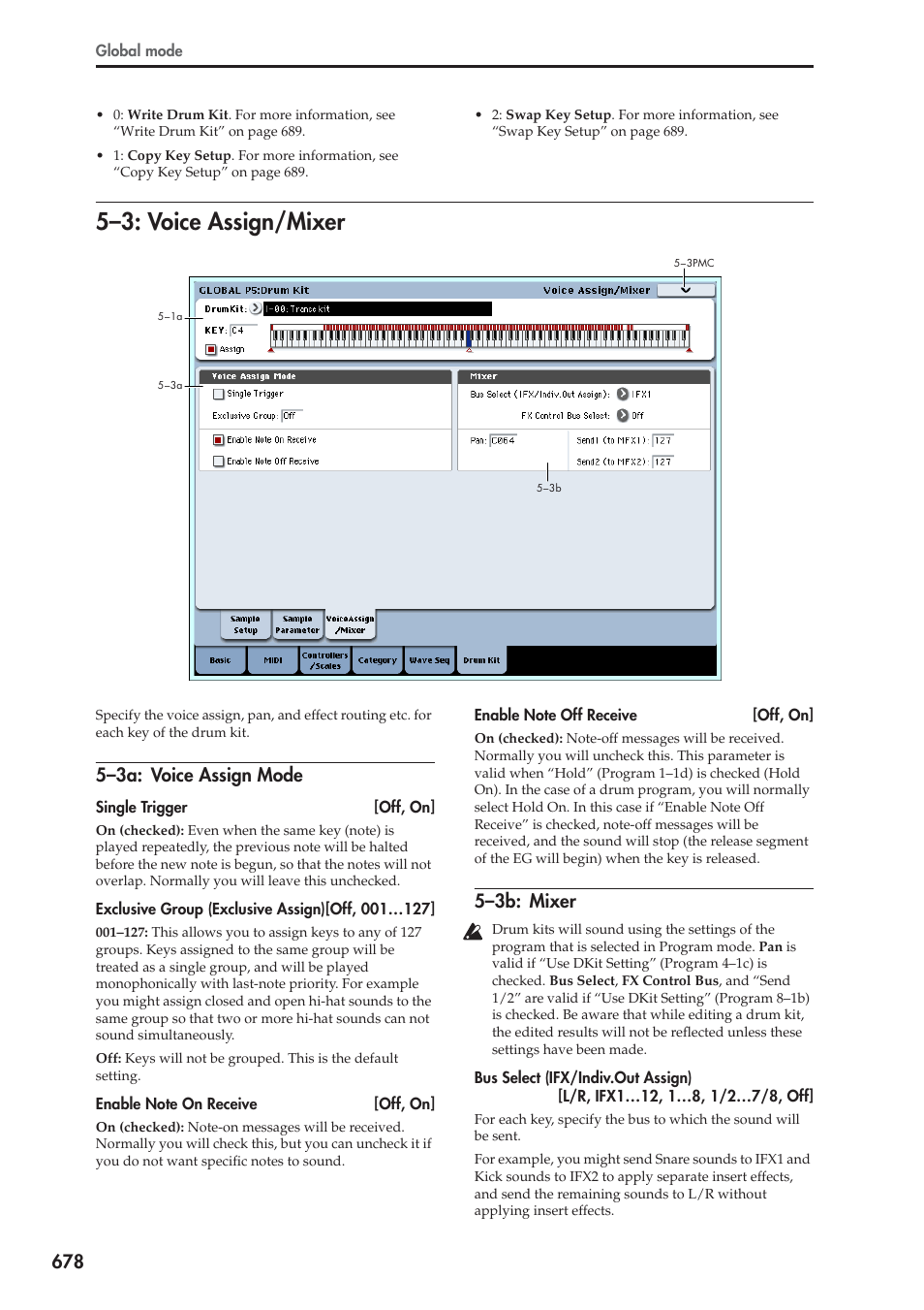 3: voice assign/mixer, 3a: voice assign mode, 3b: mixer | 5–3: voice assign/mixer, 5–3a: voice assign mode, 5–3b: mixer | KORG Electronic Keyboard User Manual | Page 688 / 1127