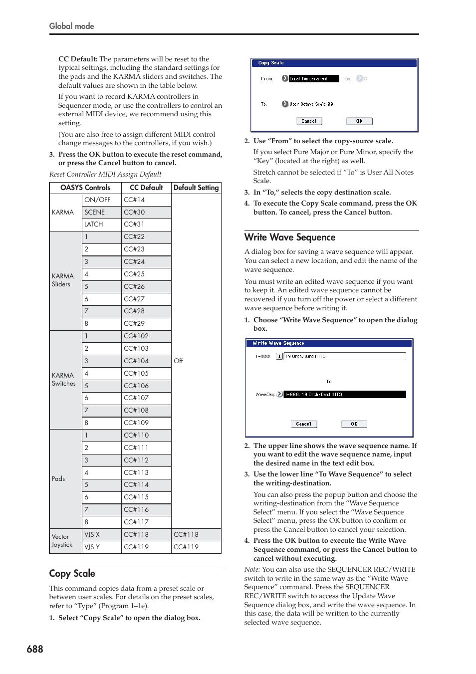 Copy scale, Write wave sequence, For more information, see “copy | KORG Electronic Keyboard User Manual | Page 698 / 1127