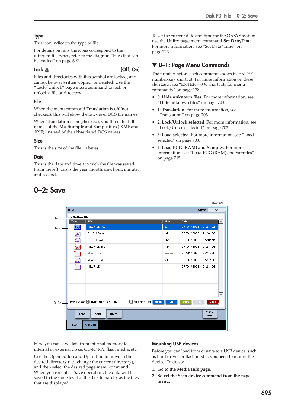 2: save, 0–2: save, 0–1: page menu commands | KORG Electronic Keyboard User Manual | Page 705 / 1127