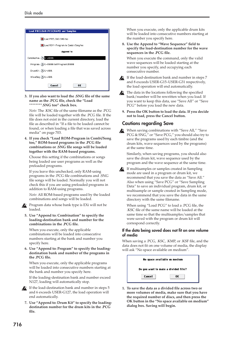Cautions regarding save | KORG Electronic Keyboard User Manual | Page 726 / 1127