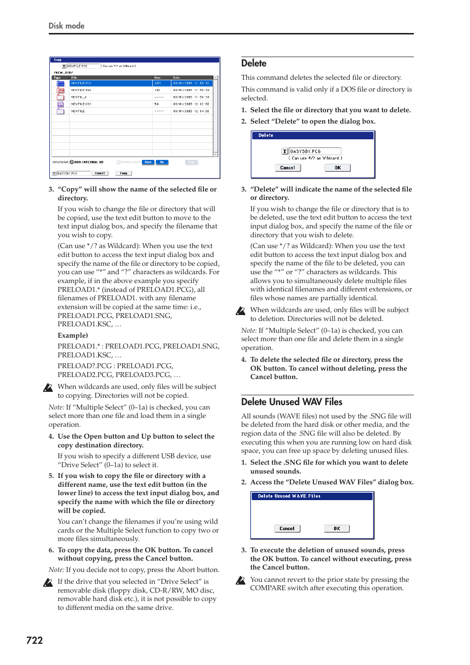 Delete, Delete unused wav files, For more information, see “delete” on | KORG Electronic Keyboard User Manual | Page 732 / 1127