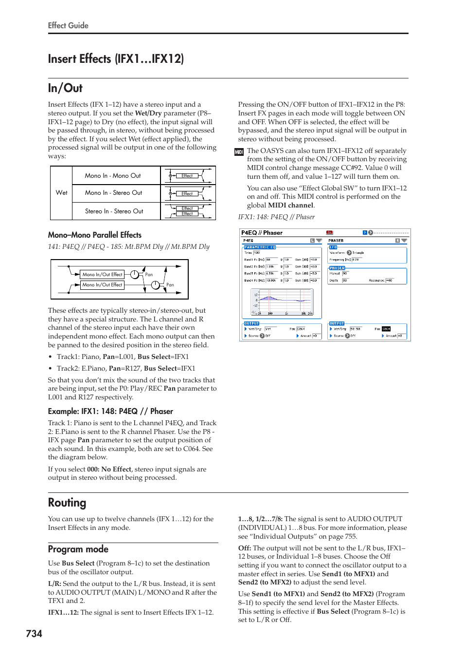 Insert effects (ifx1…ifx12), In/out, Routing | Program mode, In/out routing, Insert effects (ifx1…ifx12) in/out | KORG Electronic Keyboard User Manual | Page 744 / 1127
