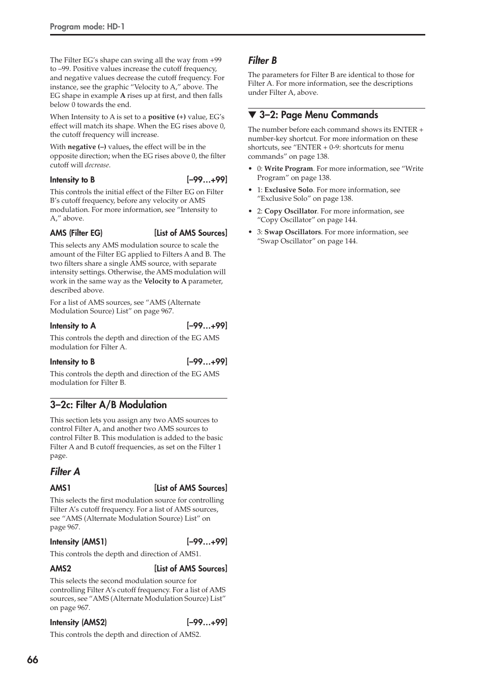 2c: filter a/b modulation, 3–2c: filter a/b modulation, Filter a | Filter b, 3–2: page menu commands | KORG Electronic Keyboard User Manual | Page 76 / 1127