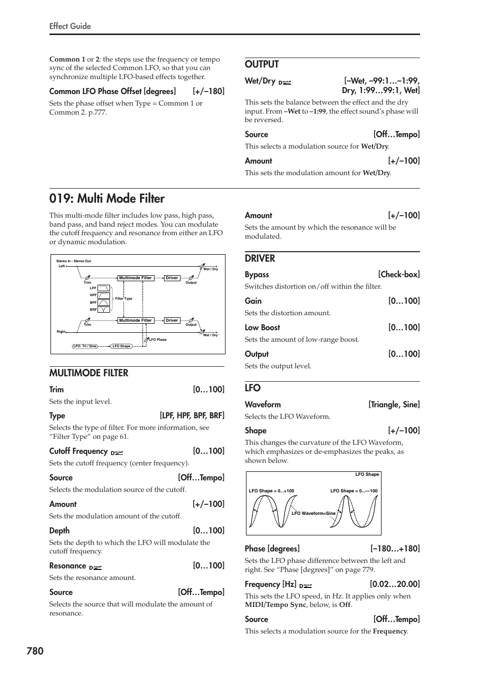 Output, Multi mode filter, Multimode filter | Driver | KORG Electronic Keyboard User Manual | Page 790 / 1127