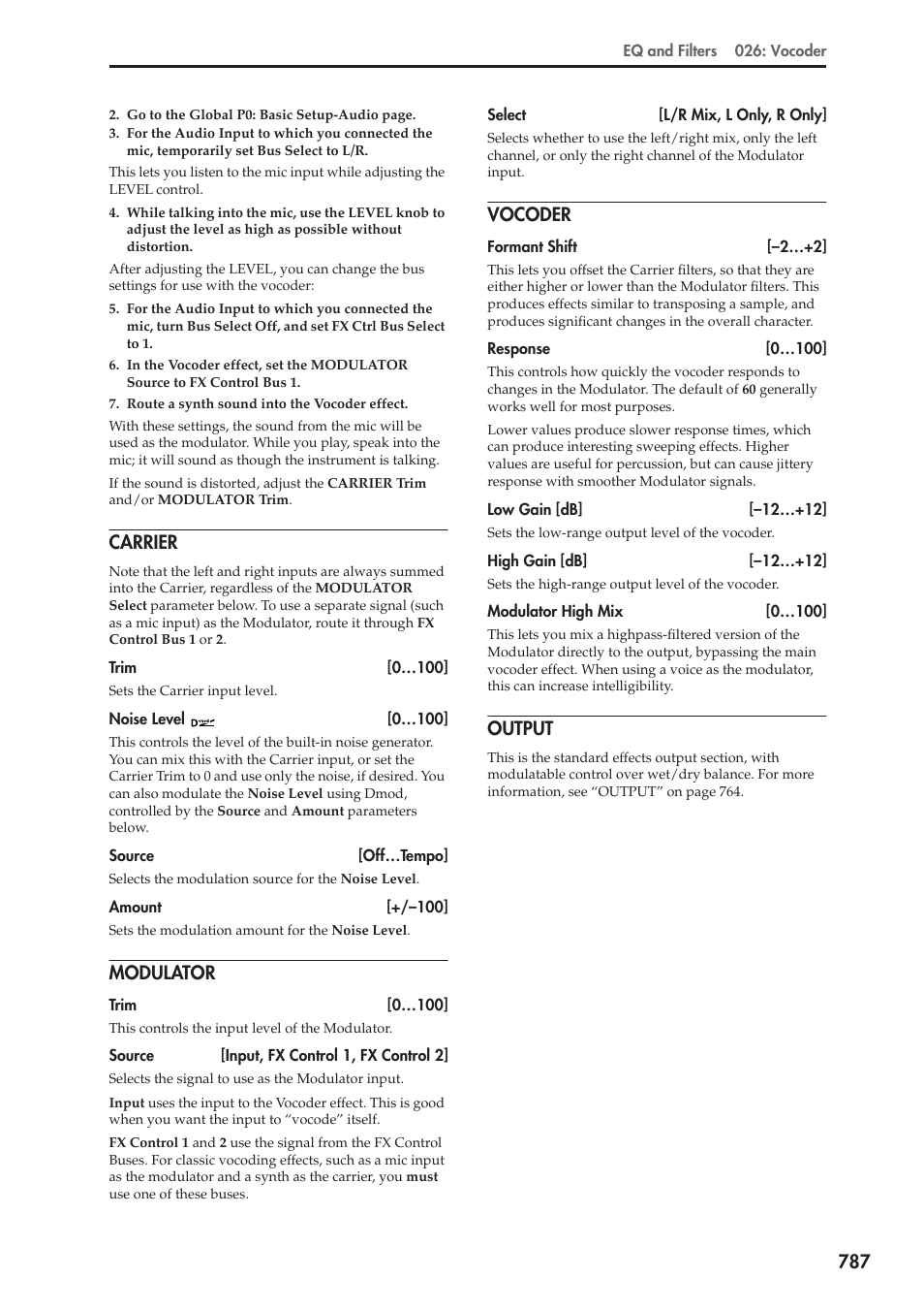 Carrier, Modulator, Vocoder | Output | KORG Electronic Keyboard User Manual | Page 797 / 1127