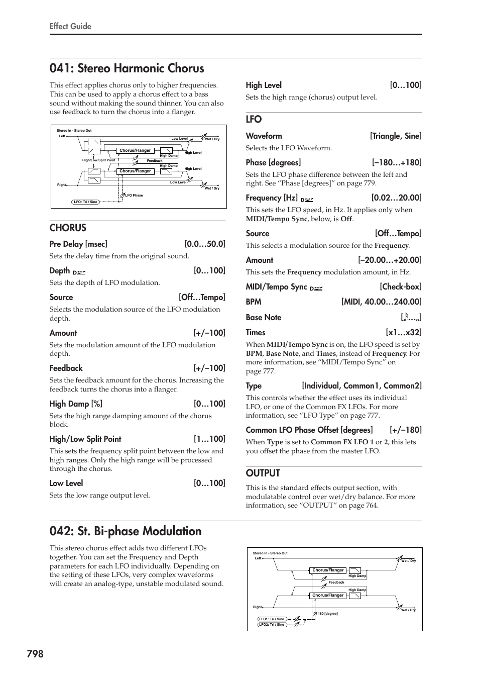 Stereo harmonic chorus, Chorus, Output | St. bi-phase modulation | KORG Electronic Keyboard User Manual | Page 808 / 1127
