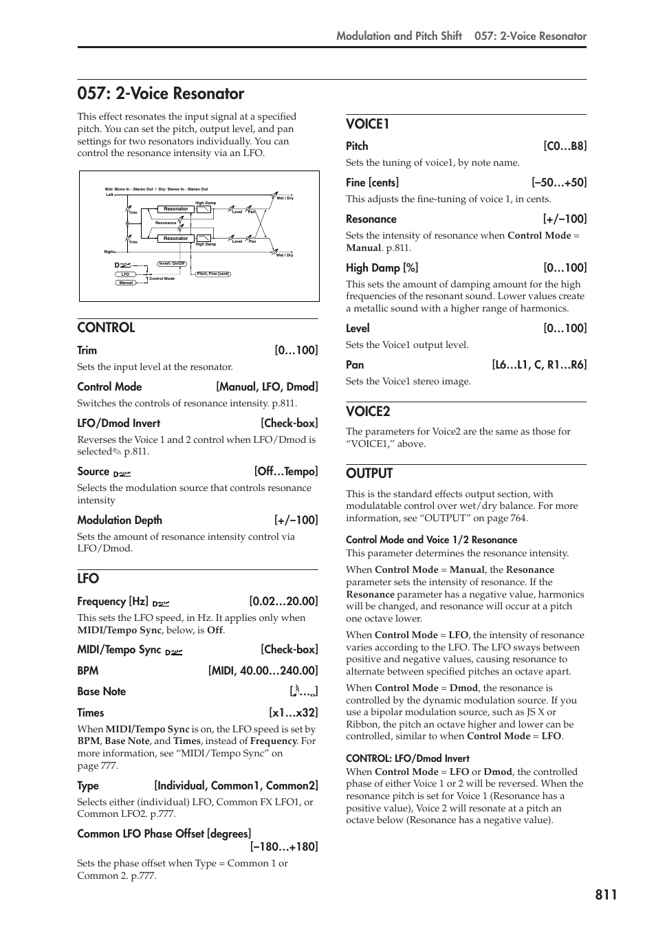 2-voice resonator, Control, Voice1 | Voice2, Output | KORG Electronic Keyboard User Manual | Page 821 / 1127