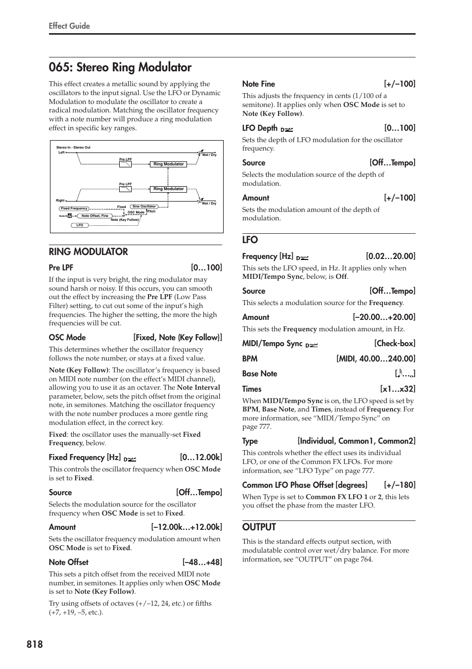 Stereo ring modulator, Ring modulator, Output | KORG Electronic Keyboard User Manual | Page 828 / 1127