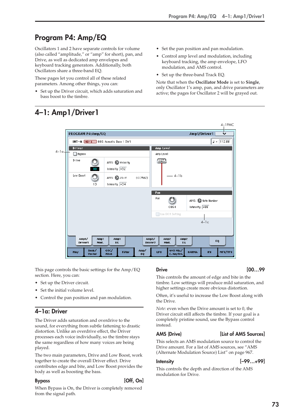 Program p4: amp/eq, 1: amp1/driver1, 1a: driver | 4–1: amp1/driver1, 4–1a: driver | KORG Electronic Keyboard User Manual | Page 83 / 1127