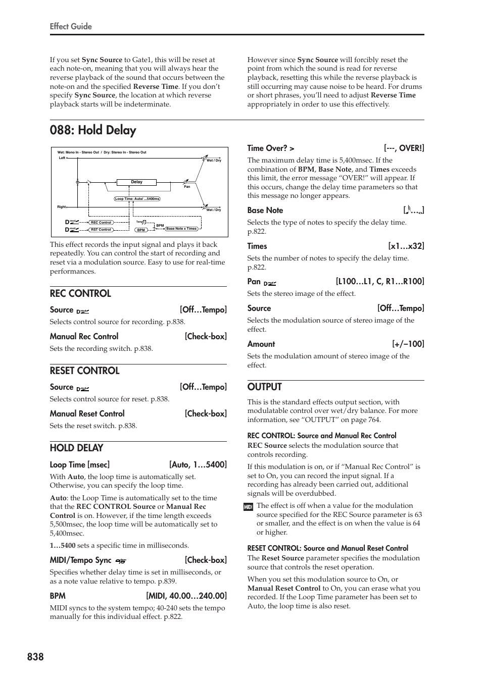 Hold delay, Rec control, Reset control | Output | KORG Electronic Keyboard User Manual | Page 848 / 1127