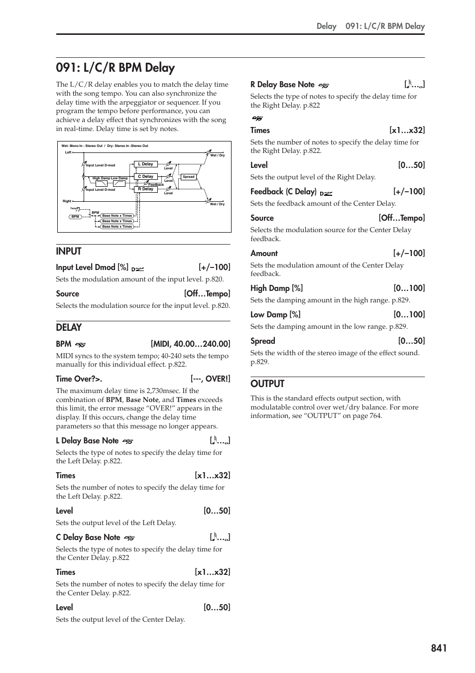 L/c/r bpm delay, Input, Delay | Output | KORG Electronic Keyboard User Manual | Page 851 / 1127