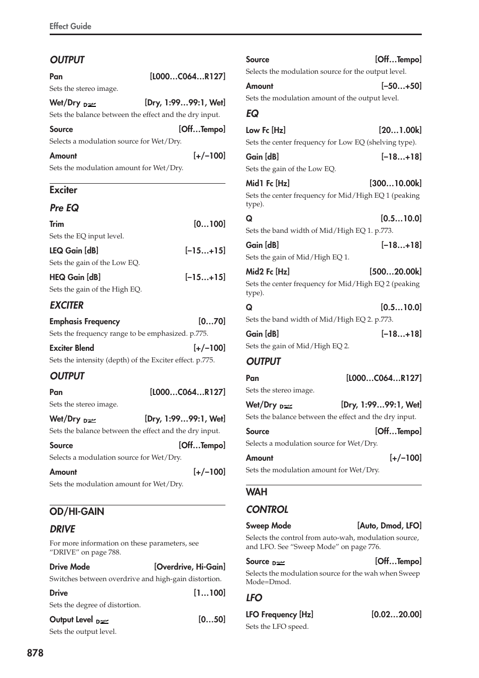 Exciter, Od/hi-gain | KORG Electronic Keyboard User Manual | Page 888 / 1127