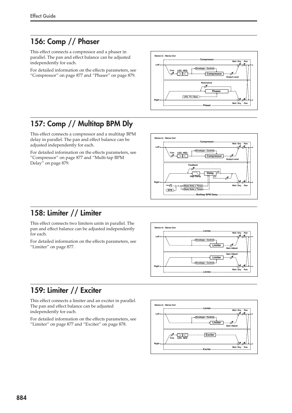 Comp // phaser, Comp // multitap bpm dly, Limiter // limiter | Limiter // exciter, Effect guide | KORG Electronic Keyboard User Manual | Page 894 / 1127