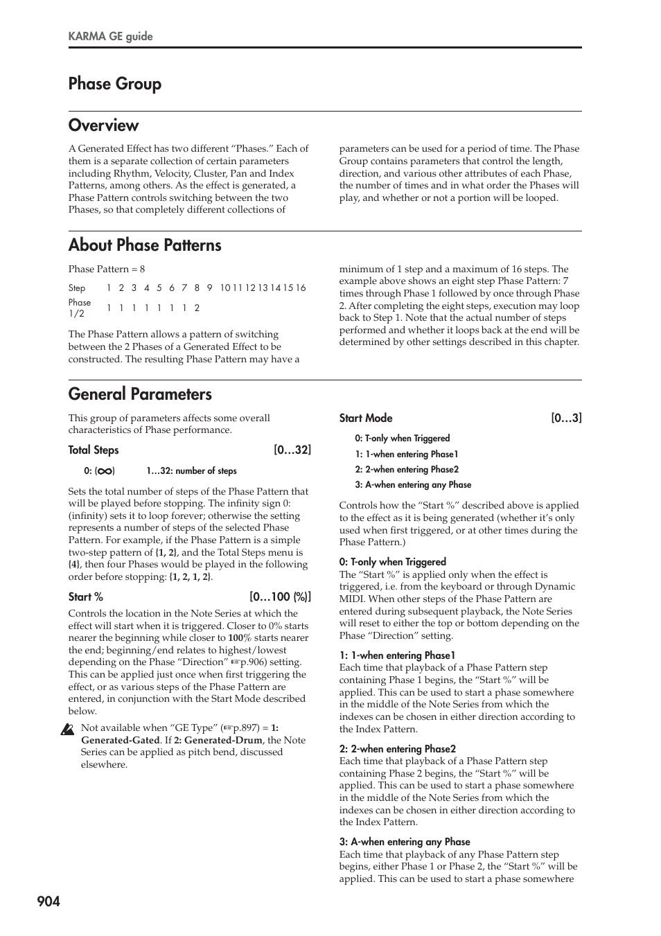 Phase group, Overview, About phase patterns | General parameters, Overview about phase patterns general parameters, Phase group overview | KORG Electronic Keyboard User Manual | Page 914 / 1127