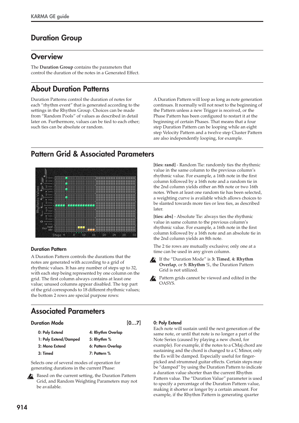 Duration group, Overview, About duration patterns | Pattern grid & associated parameters, Associated parameters, Duration group overview | KORG Electronic Keyboard User Manual | Page 924 / 1127