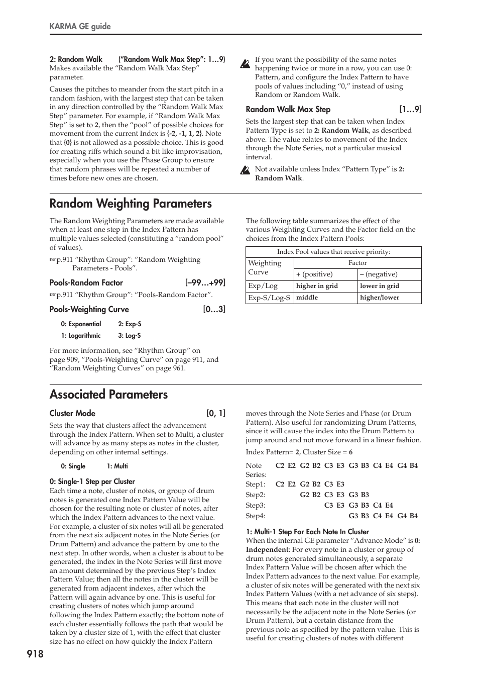 Random weighting parameters, Associated parameters, Random weighting parameters associated parameters | KORG Electronic Keyboard User Manual | Page 928 / 1127