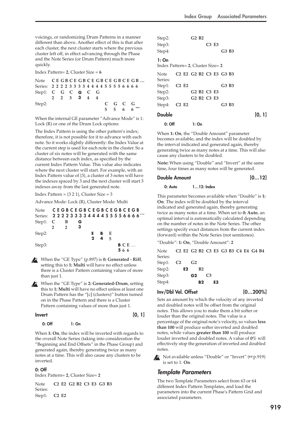 Template parameters | KORG Electronic Keyboard User Manual | Page 929 / 1127