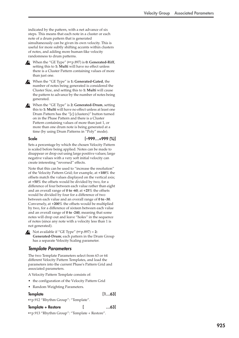 Template parameters | KORG Electronic Keyboard User Manual | Page 935 / 1127