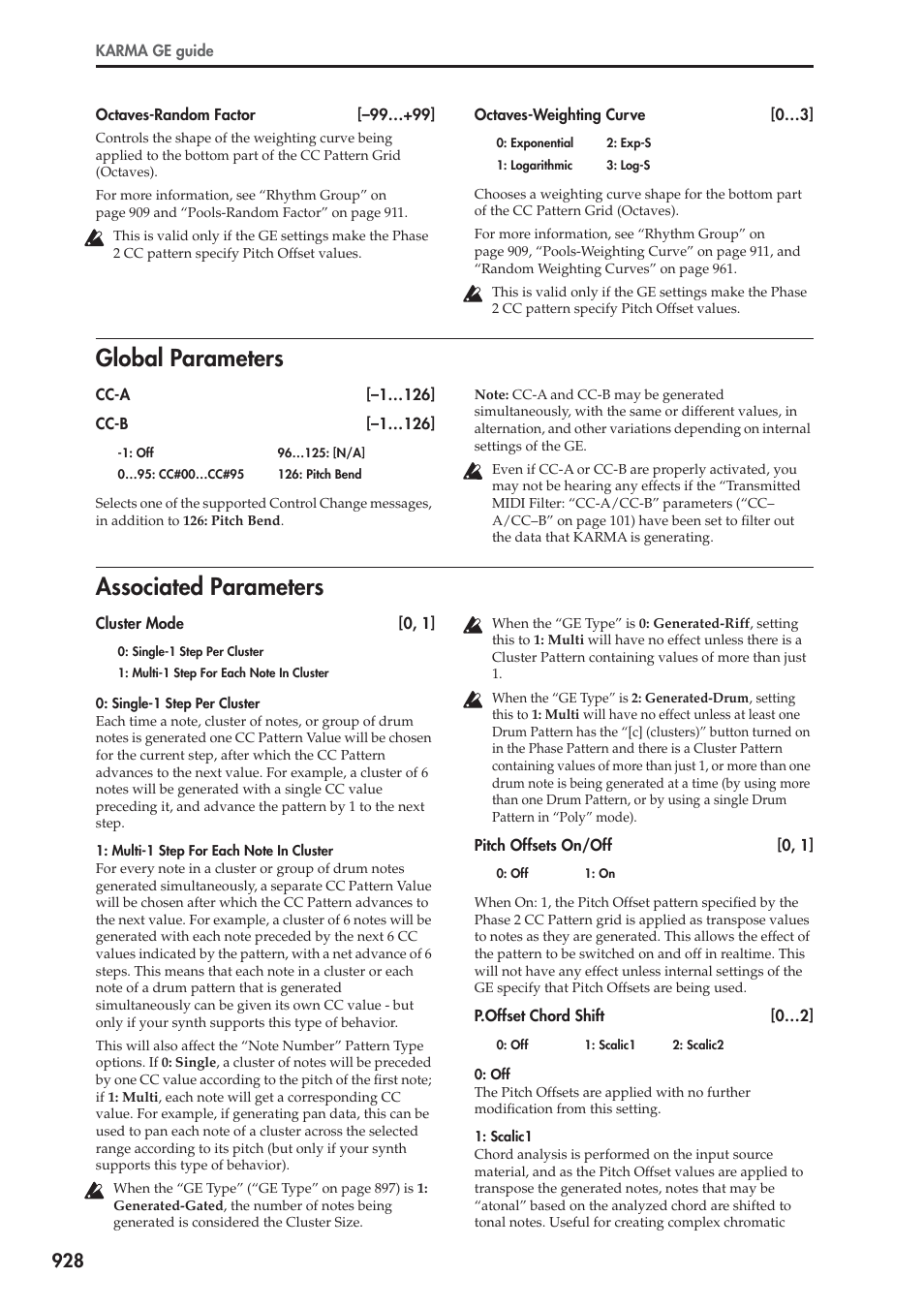 Global parameters, Associated parameters, Global parameters associated parameters | KORG Electronic Keyboard User Manual | Page 938 / 1127