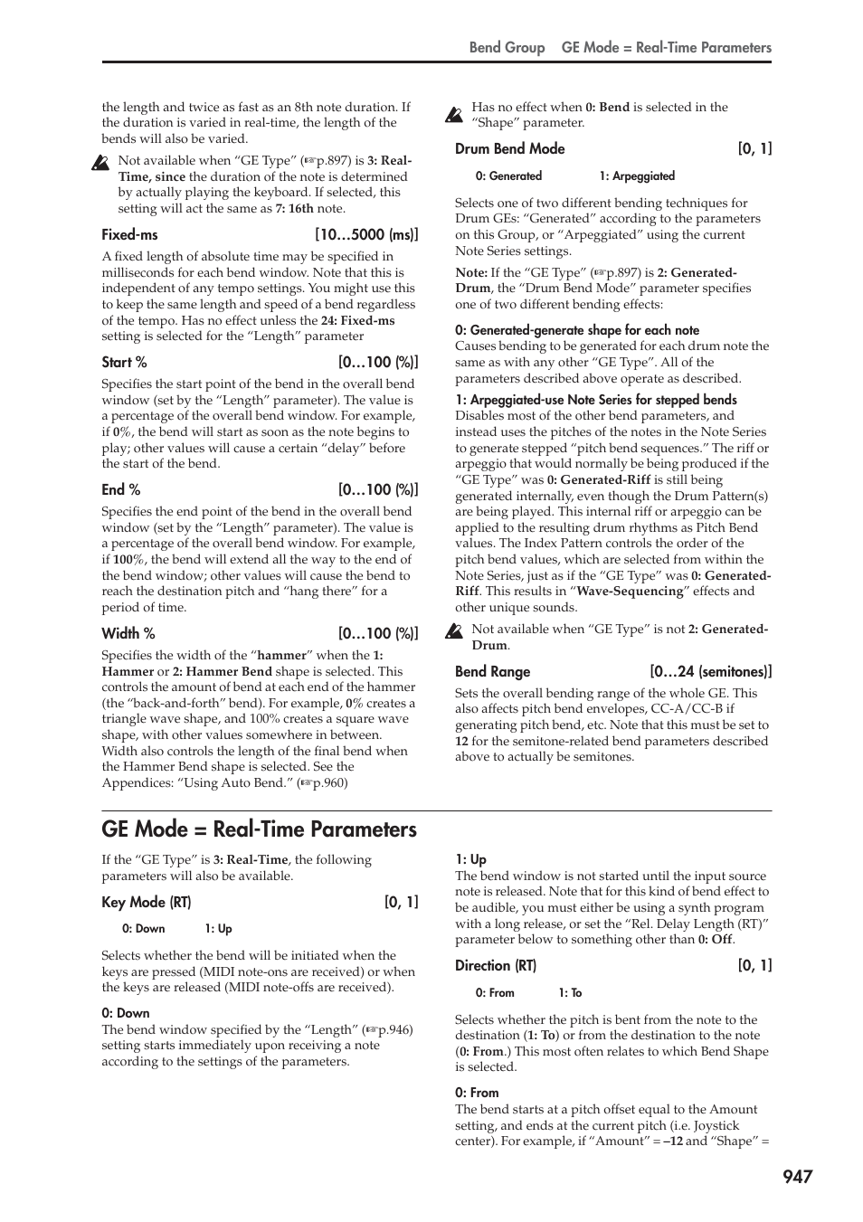 Ge mode = real-time parameters | KORG Electronic Keyboard User Manual | Page 957 / 1127