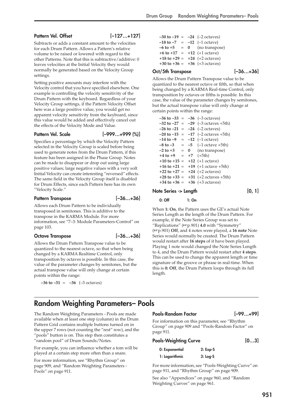 Random weighting parameters- pools, Random weighting parameters– pools | KORG Electronic Keyboard User Manual | Page 961 / 1127