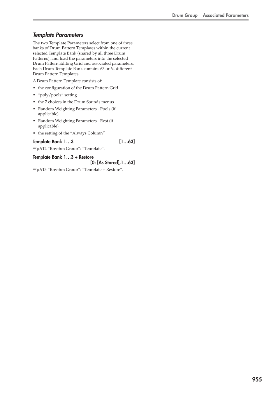 955 template parameters | KORG Electronic Keyboard User Manual | Page 965 / 1127