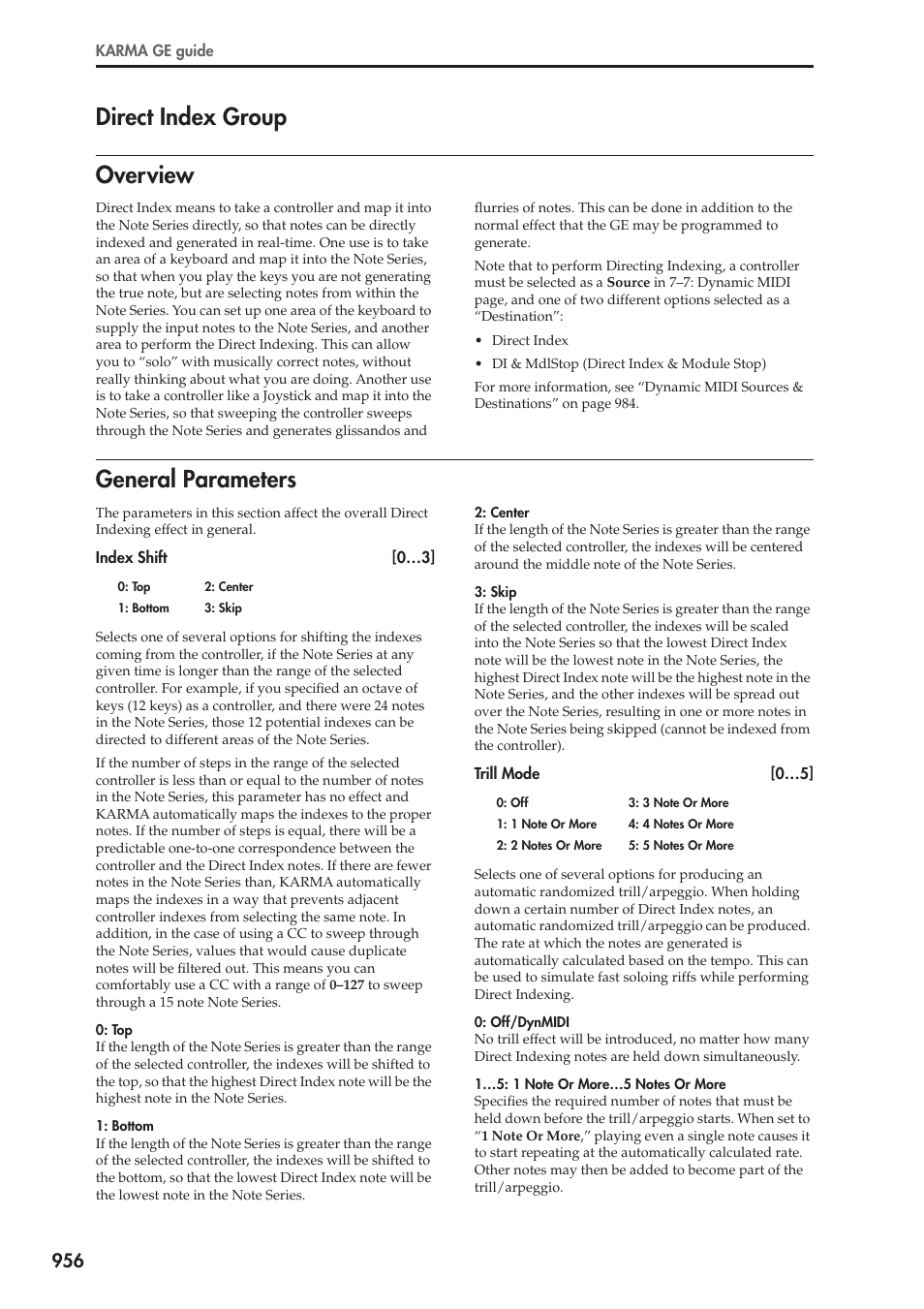 Direct index group, Overview, General parameters | Overview general parameters, Direct index group overview | KORG Electronic Keyboard User Manual | Page 966 / 1127