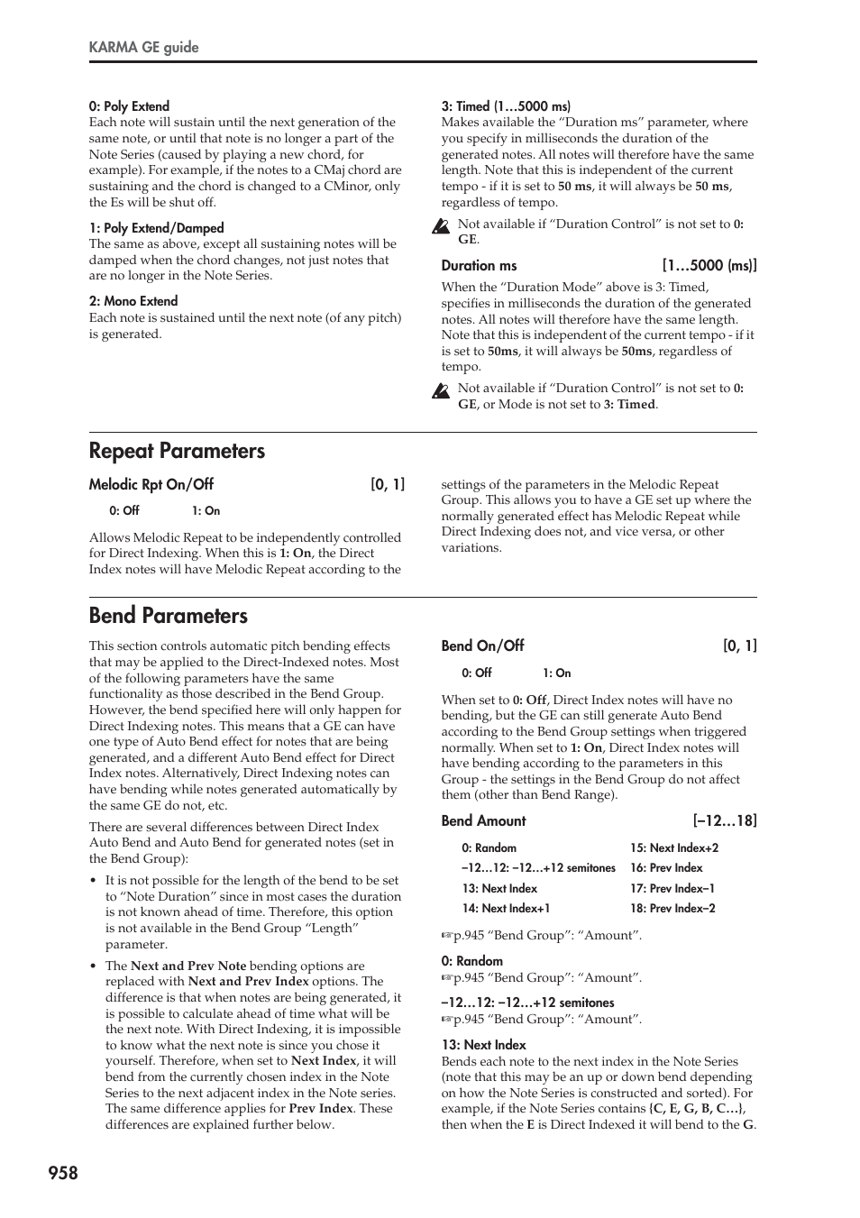 Repeat parameters, Bend parameters, Repeat parameters bend parameters | KORG Electronic Keyboard User Manual | Page 968 / 1127