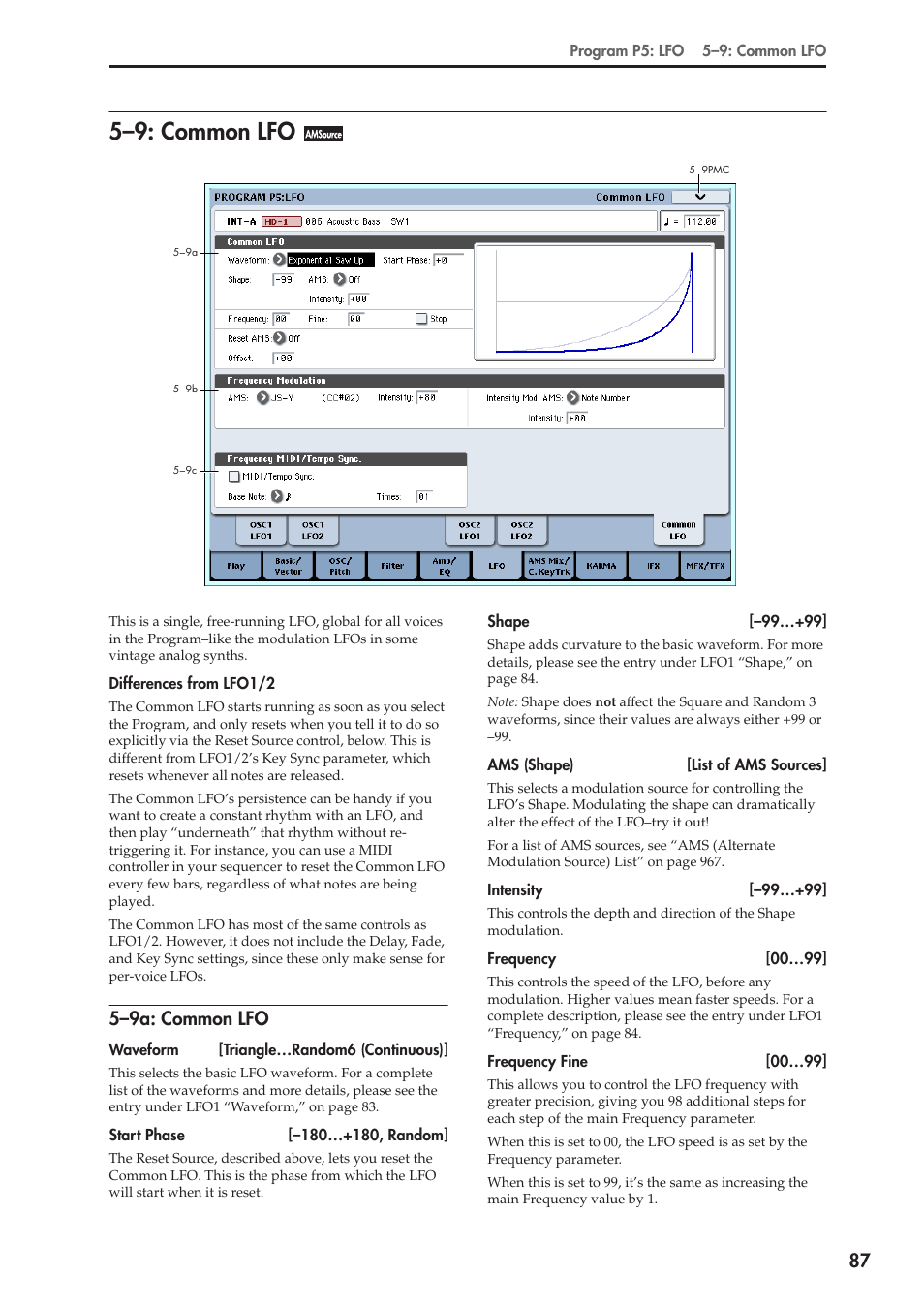 9: common lfo, 9a: common lfo, 5–9: common lfo | 5–9a: common lfo | KORG Electronic Keyboard User Manual | Page 97 / 1127