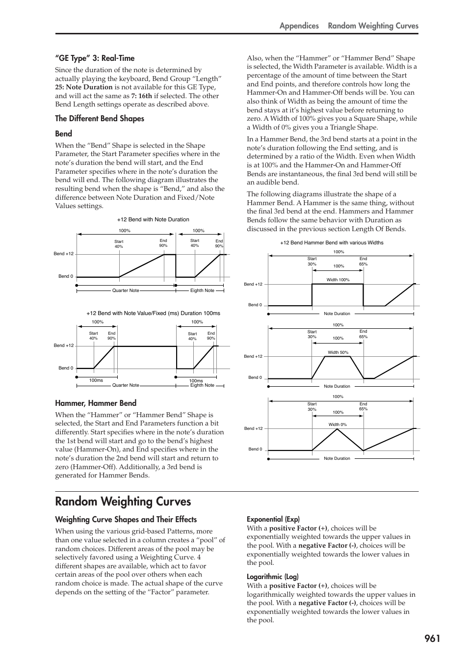 Random weighting curves, Appendices random weighting curves, Ge type” 3: real-time | The different bend shapes bend, Hammer, hammer bend, Weighting curve shapes and their effects | KORG Electronic Keyboard User Manual | Page 971 / 1127