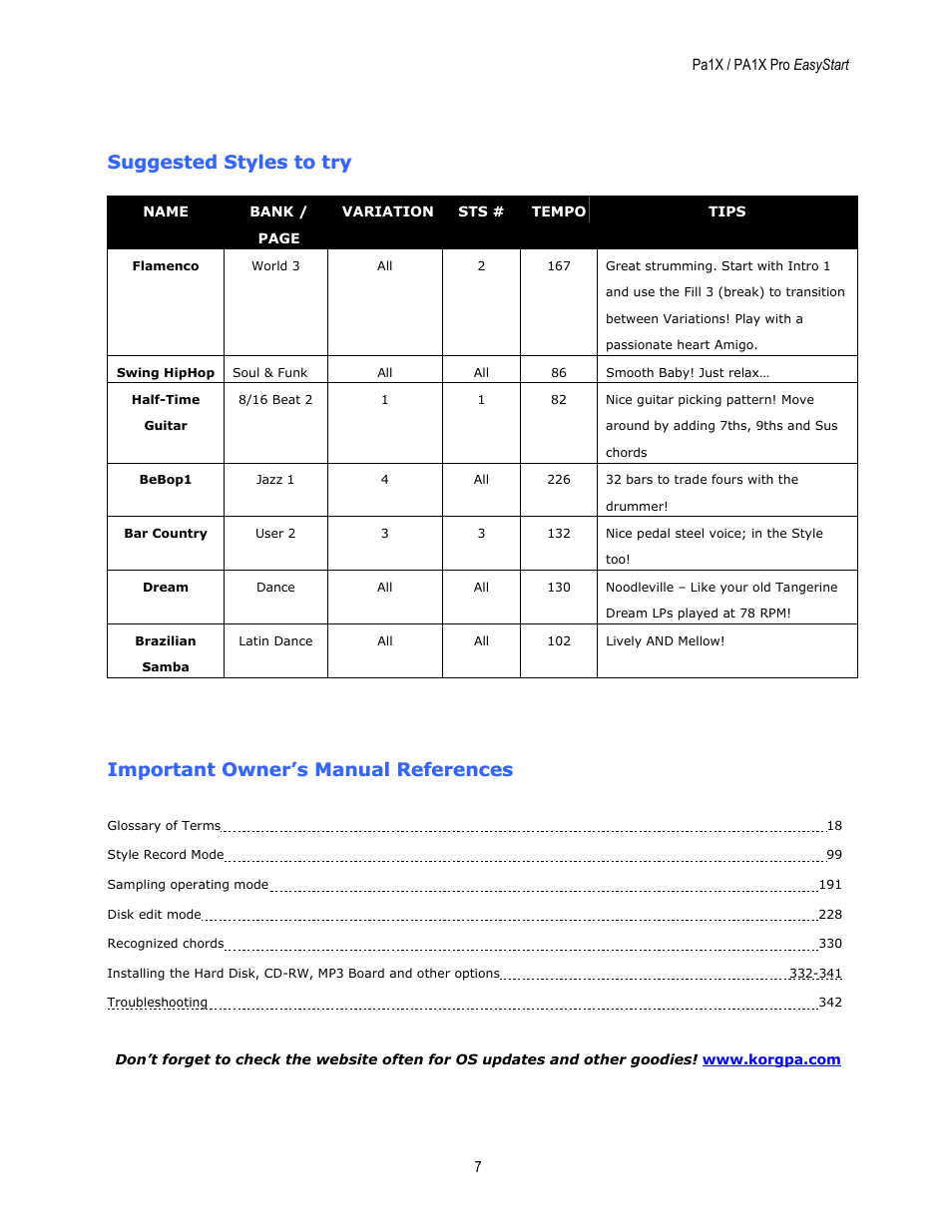 KORG EASYSTART PA1X User Manual | Page 7 / 7