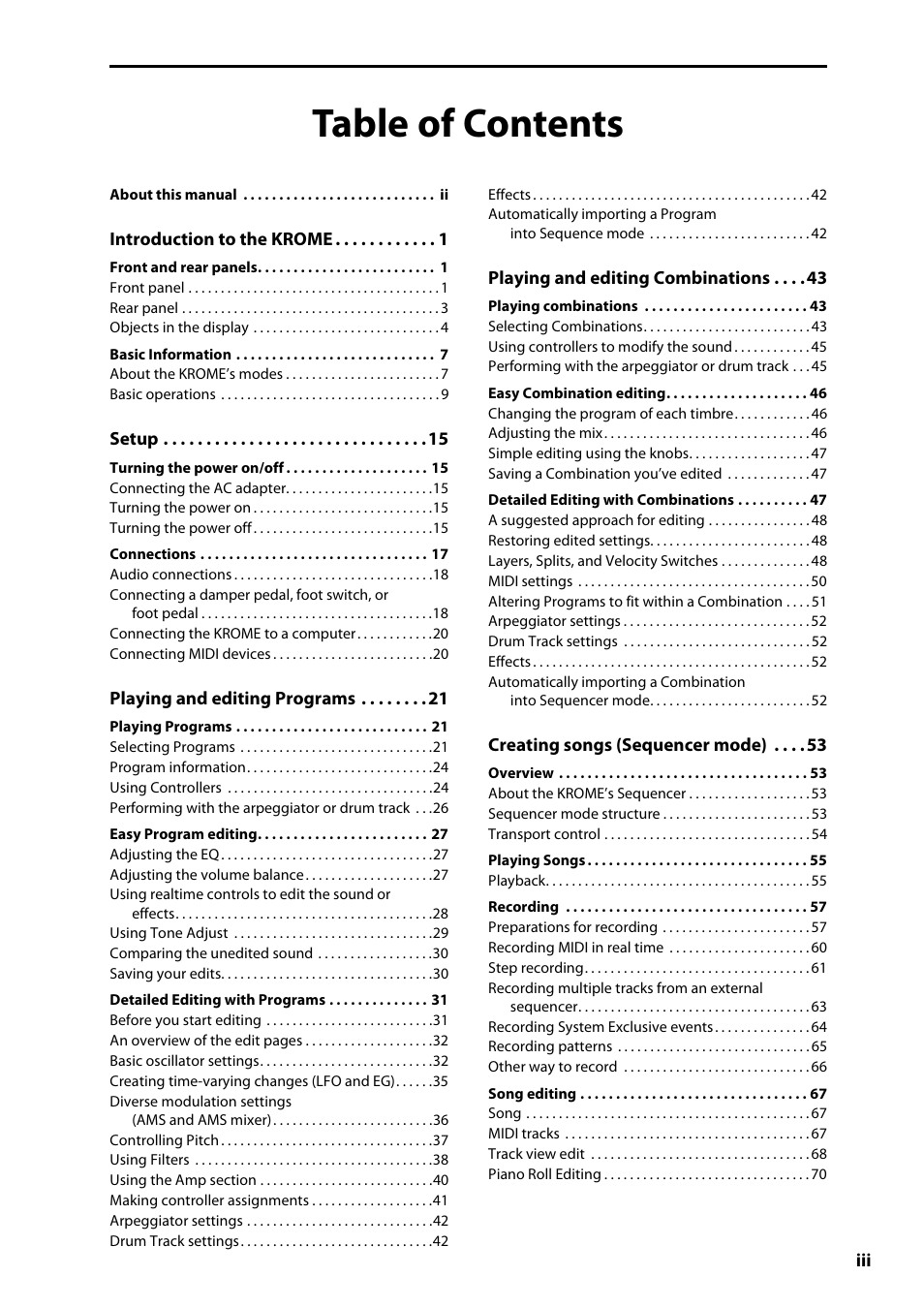 KORG Krome music workstasion 61key User Manual | Page 3 / 142