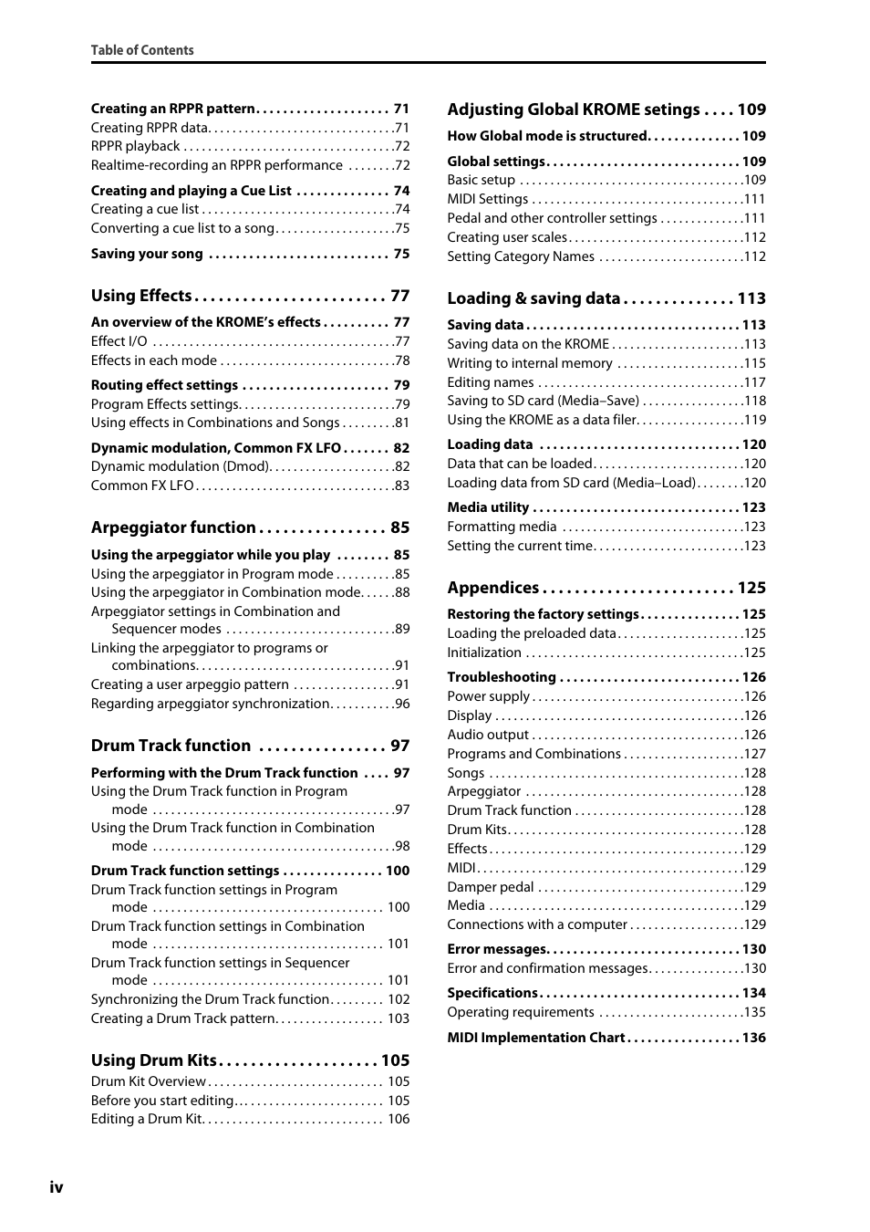 KORG Krome music workstasion 61key User Manual | Page 4 / 142