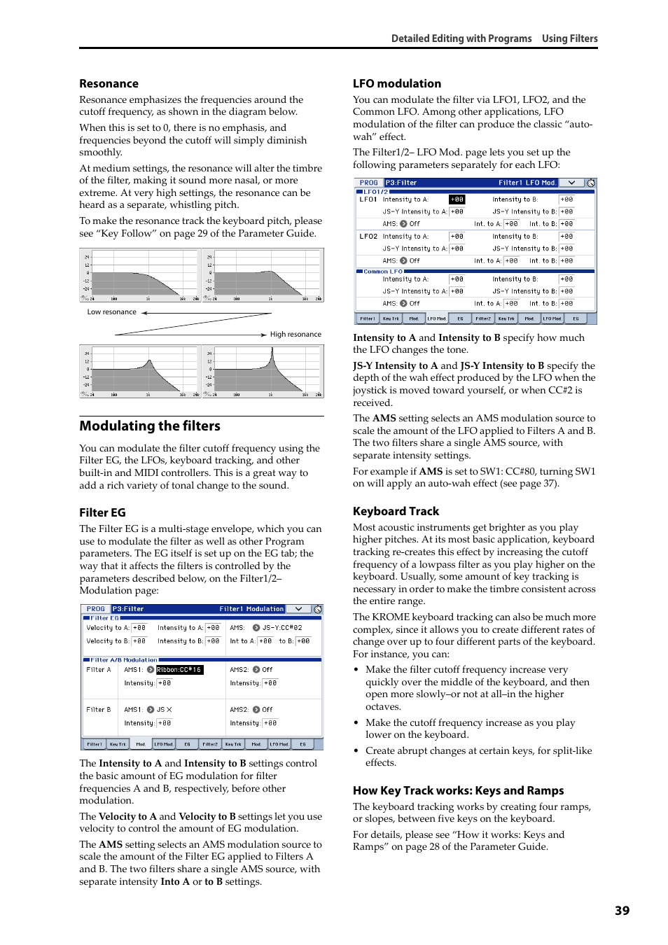 Modulating the filters | KORG Krome music workstasion 61key User Manual | Page 43 / 142