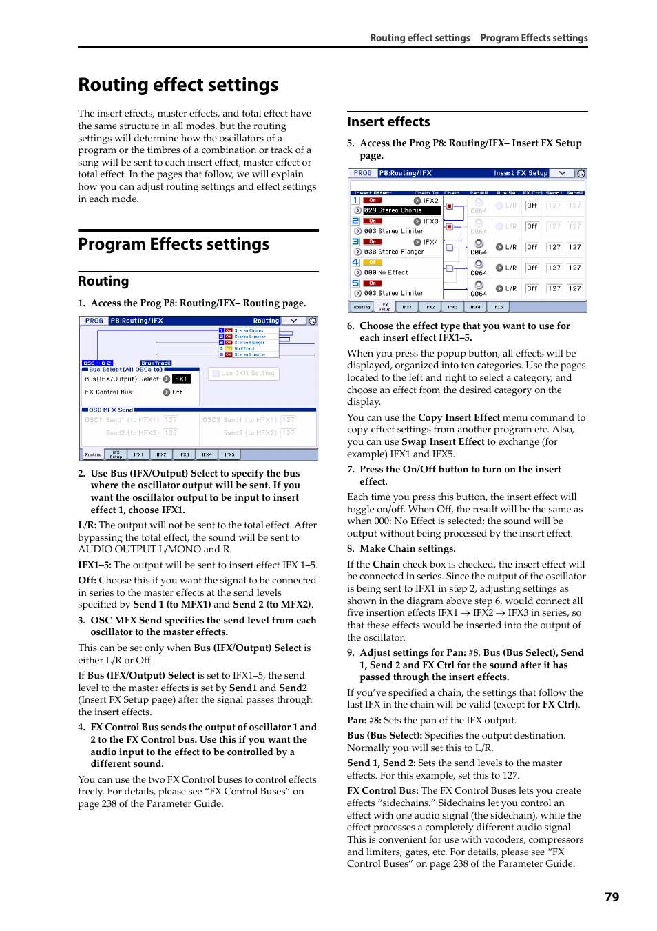 Routing effect settings, Program effects settings, Routing effect settings program effects settings | Routing, Insert effects | KORG Krome music workstasion 61key User Manual | Page 83 / 142