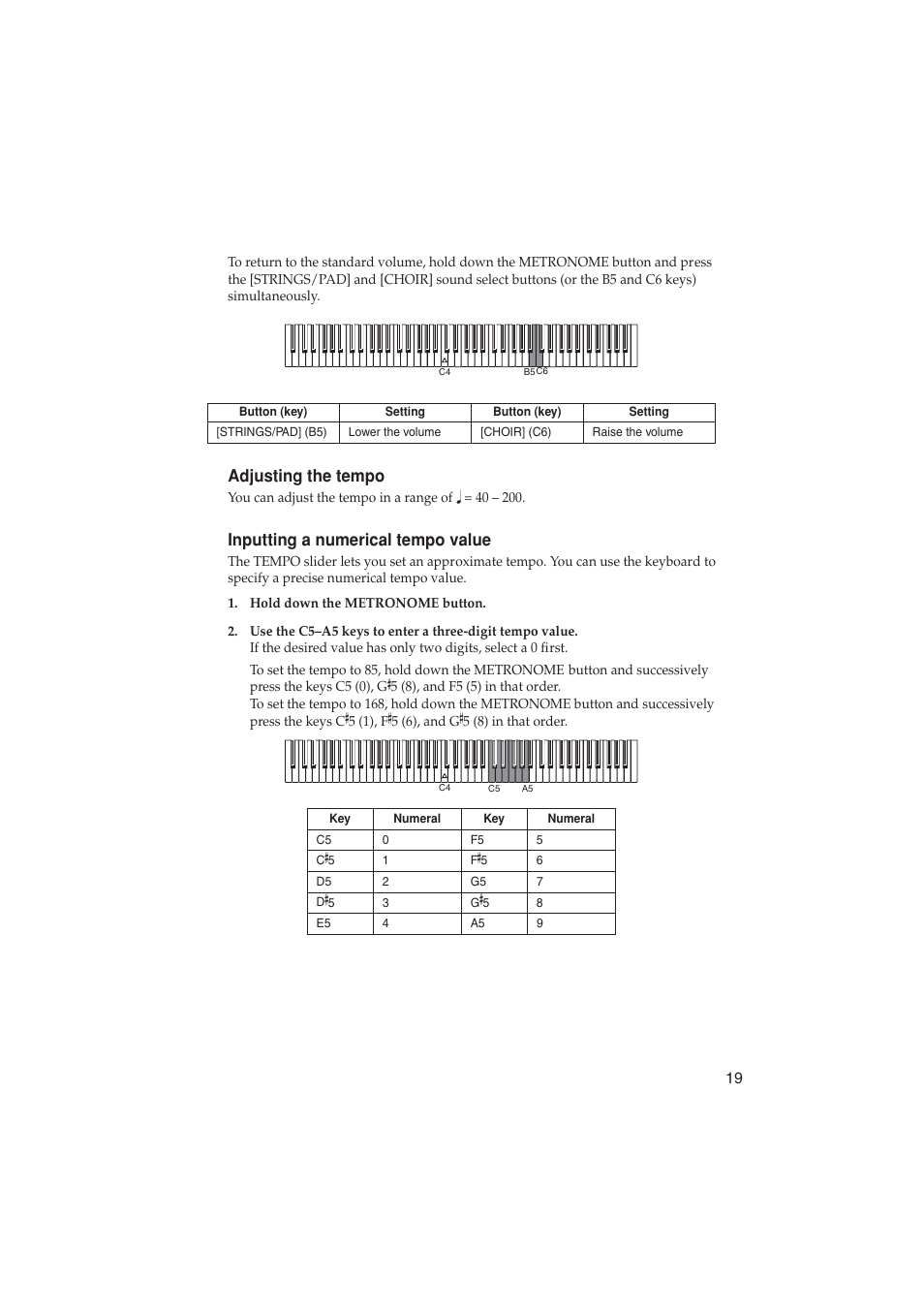 Adjusting the tempo, Inputting a numerical tempo value | KORG LP-350 User Manual | Page 19 / 44