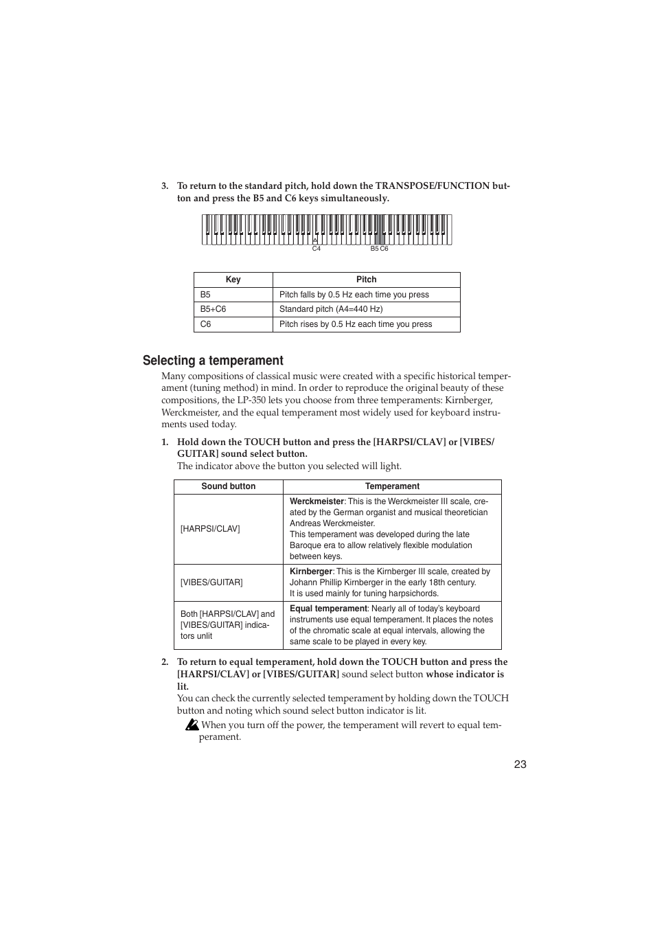 Selecting a temperament | KORG LP-350 User Manual | Page 23 / 44