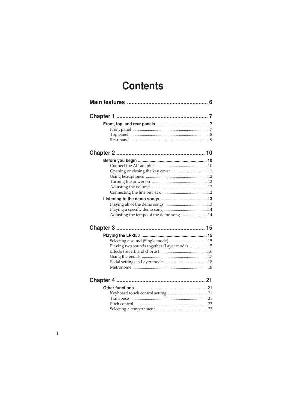 KORG LP-350 User Manual | Page 4 / 44