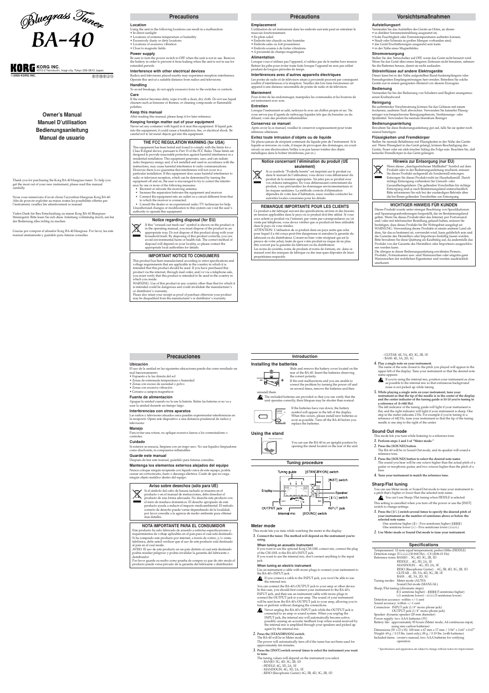 KORG BA-40 User Manual | 2 pages