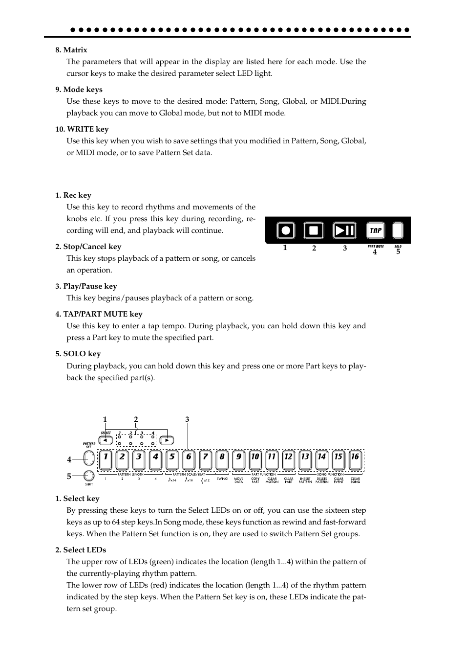 Sequence control section, Step key section, Sequence control section step key section | KORG ER-1mkII User Manual | Page 10 / 52