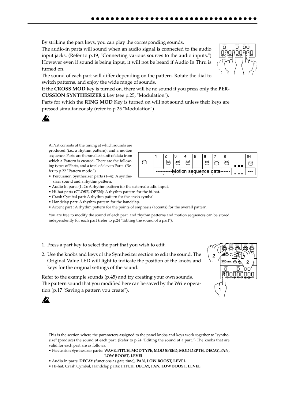 Striking keys to play parts, Modifying (editing) the sound, Part | KORG ER-1mkII User Manual | Page 14 / 52
