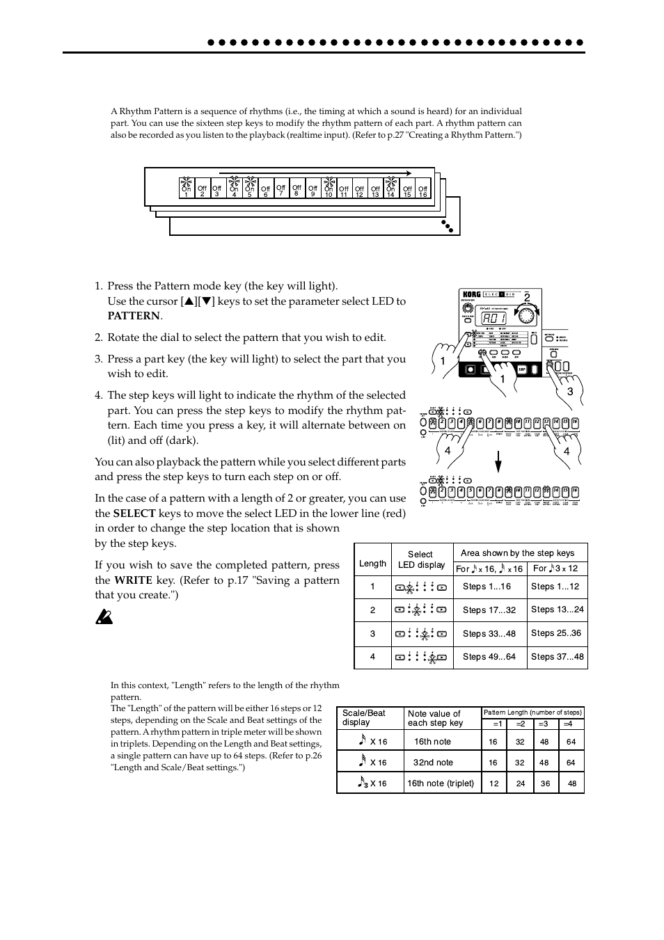 Modifying (editing) a rhythm pattern, What is a rhythm pattern, Rhythm pattern | What is length | KORG ER-1mkII User Manual | Page 16 / 52