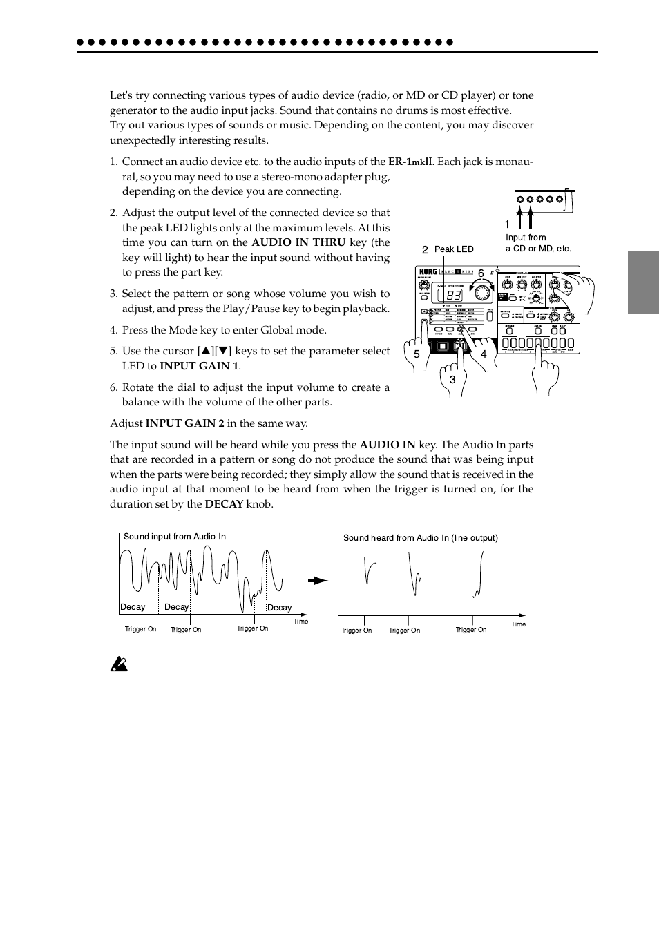 Connecting various sources to the audio inputs | KORG ER-1mkII User Manual | Page 19 / 52